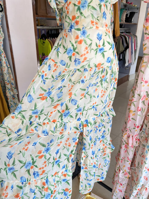 Summer Floral Print Slit Long Dresses